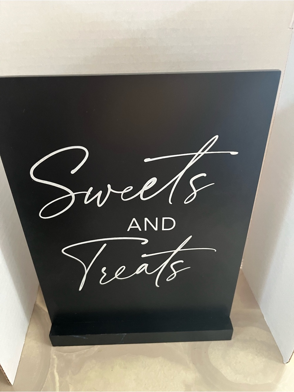 Sweets and Treats Black Party Sign - Elegant Dessert Table Decor 8x11. Wood